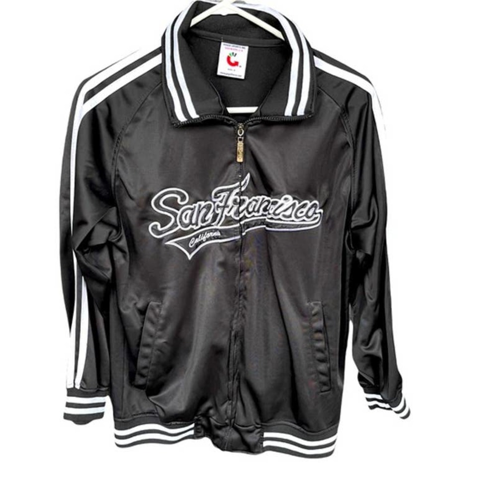 San Francisco Jacket Adult Small Black White Full Zip Embroidered Track Pockets‎